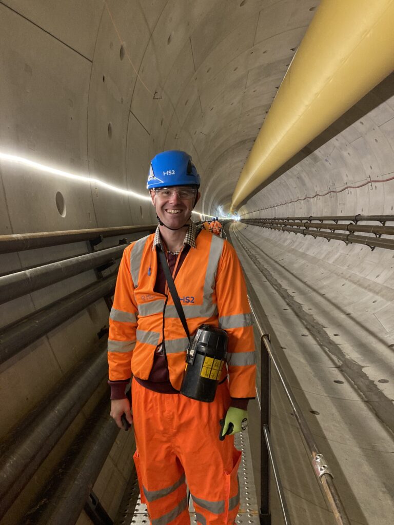 John Downer in PPE inside an HS2 tunnel John Downer in PPE inside an HS2 tunnel