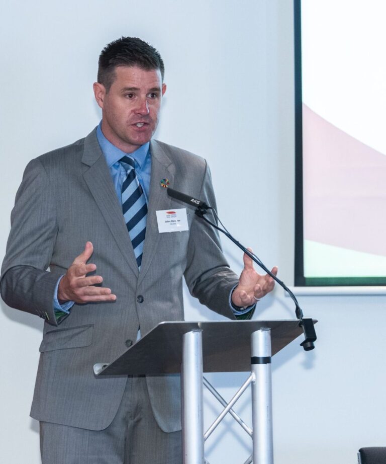 John Downer, founder of ESG33, speaking at a High Speed Rail Group event